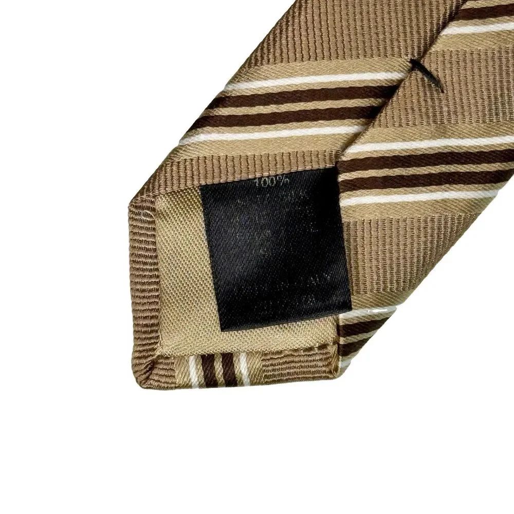 DANIEL Milano 1956 - Men's Silk Tie Brown Tan White Stripe REPP 60
